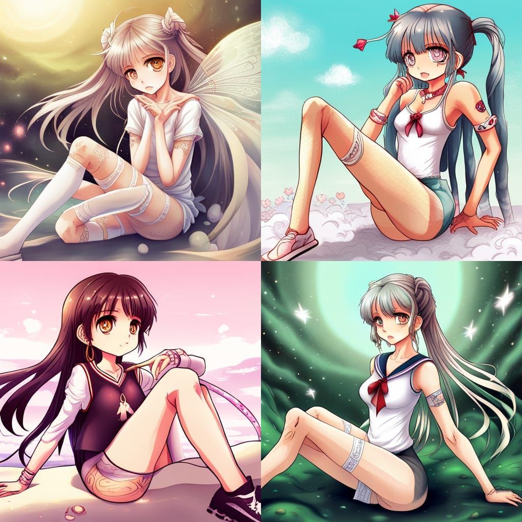 Anime Fairy Girl with Tattoos in Retro Manga Style