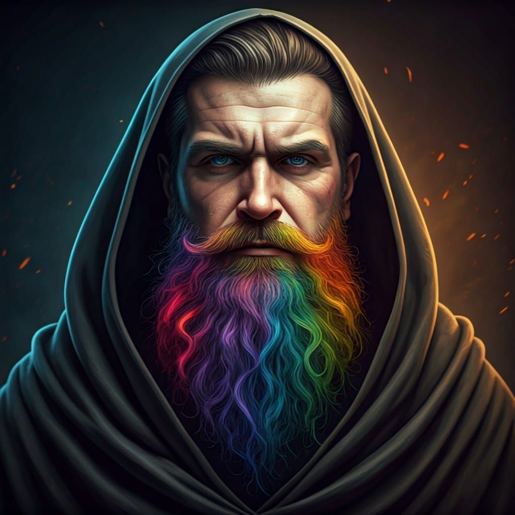 Majestic Bearded Man with Rainbow Beard