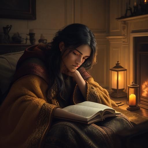 Cozy Fireplace Reading in Cinematic Style
