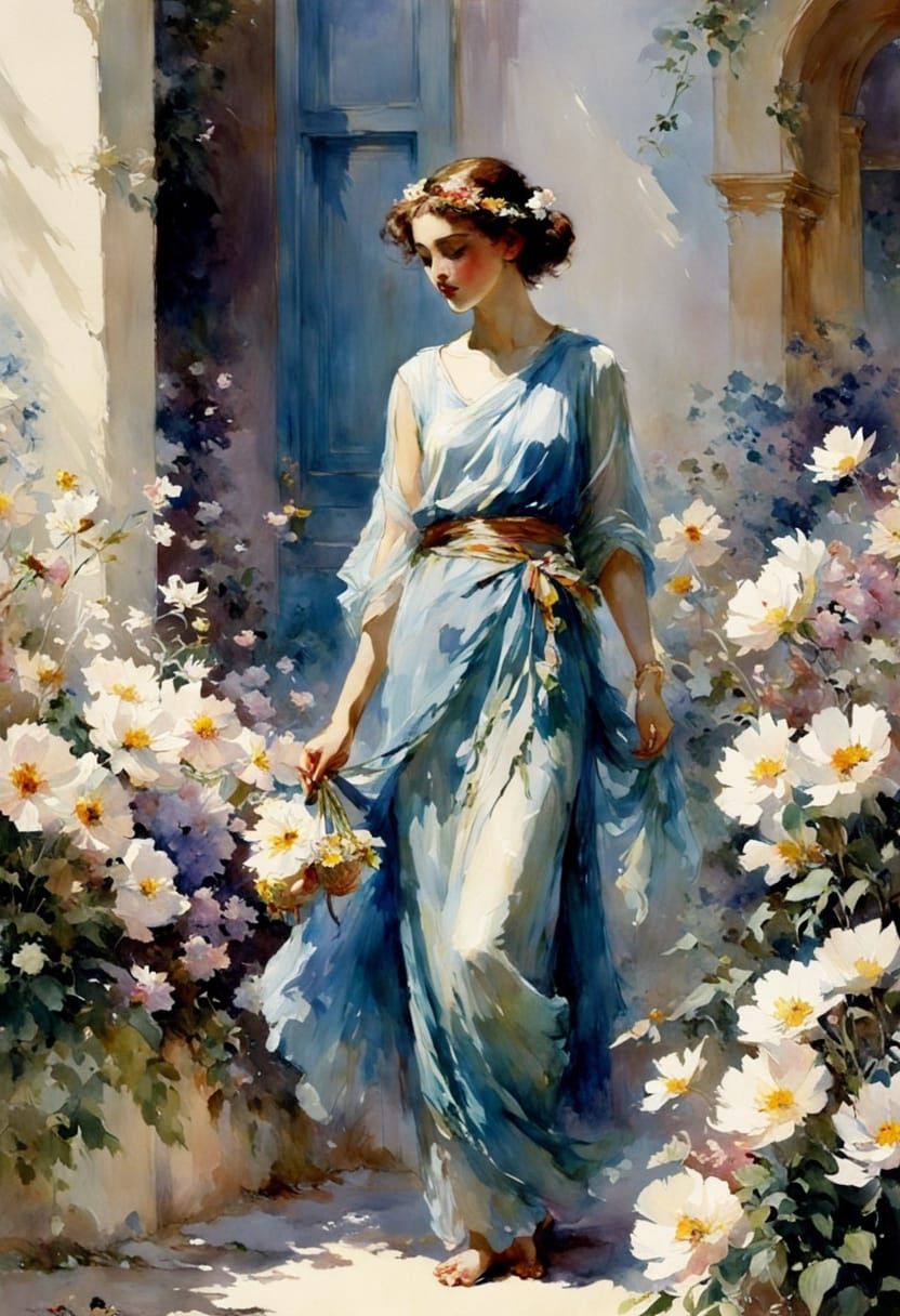 Whimsical Watercolor Garden Scene