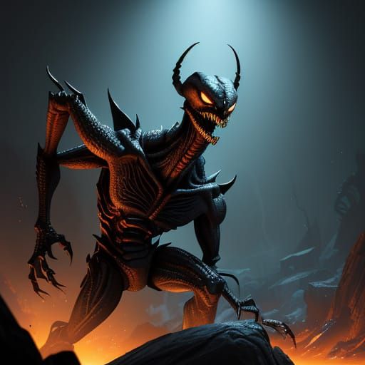 Cyberpunk Horror Creature Emerges from Shadows