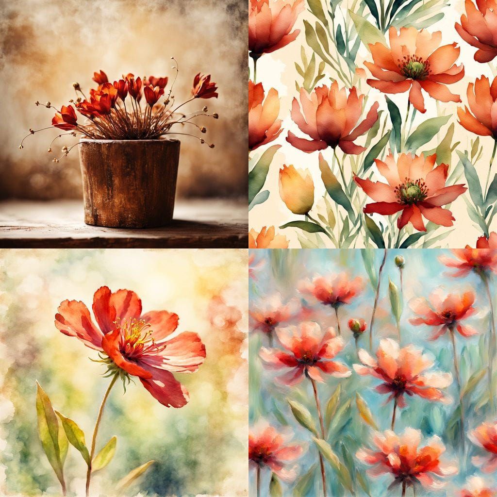 Vintage Spring Florals in Burnt Red Hues