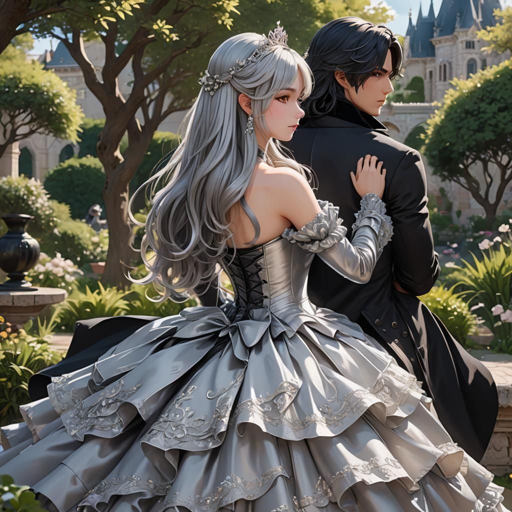 Princess and Prince in Garden: 3D Anime Art