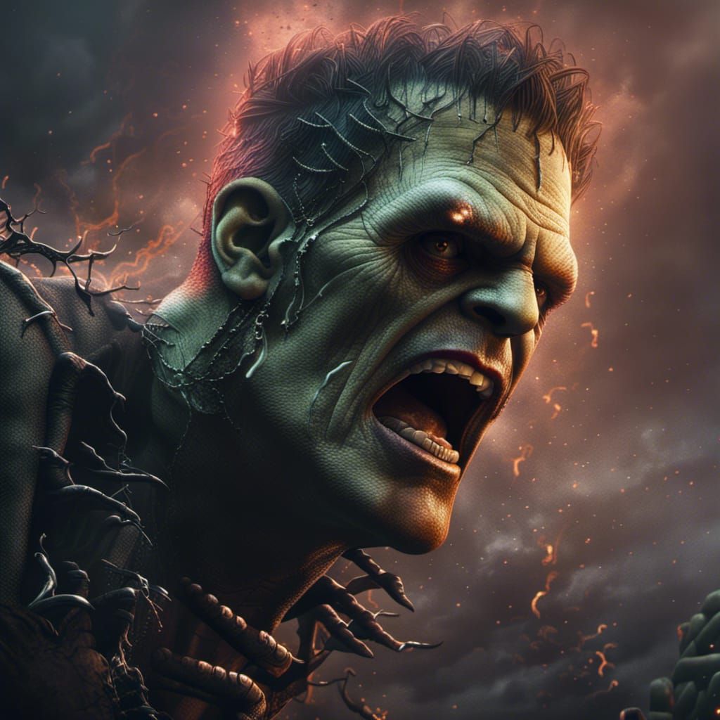 Frankenstein Screaming: Detailed Matte Painting