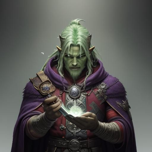 Half-Orc Spellcaster with Tattoos in Dark Fantasy Style