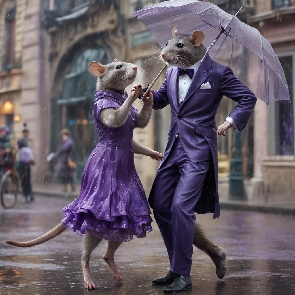 Rats Tango in Paris, Hyperrealistic Double Exposure