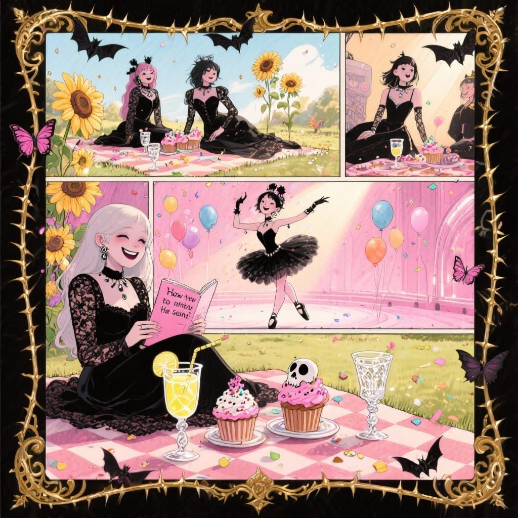 Goths Embracing Light in 8K Comic Panel Art