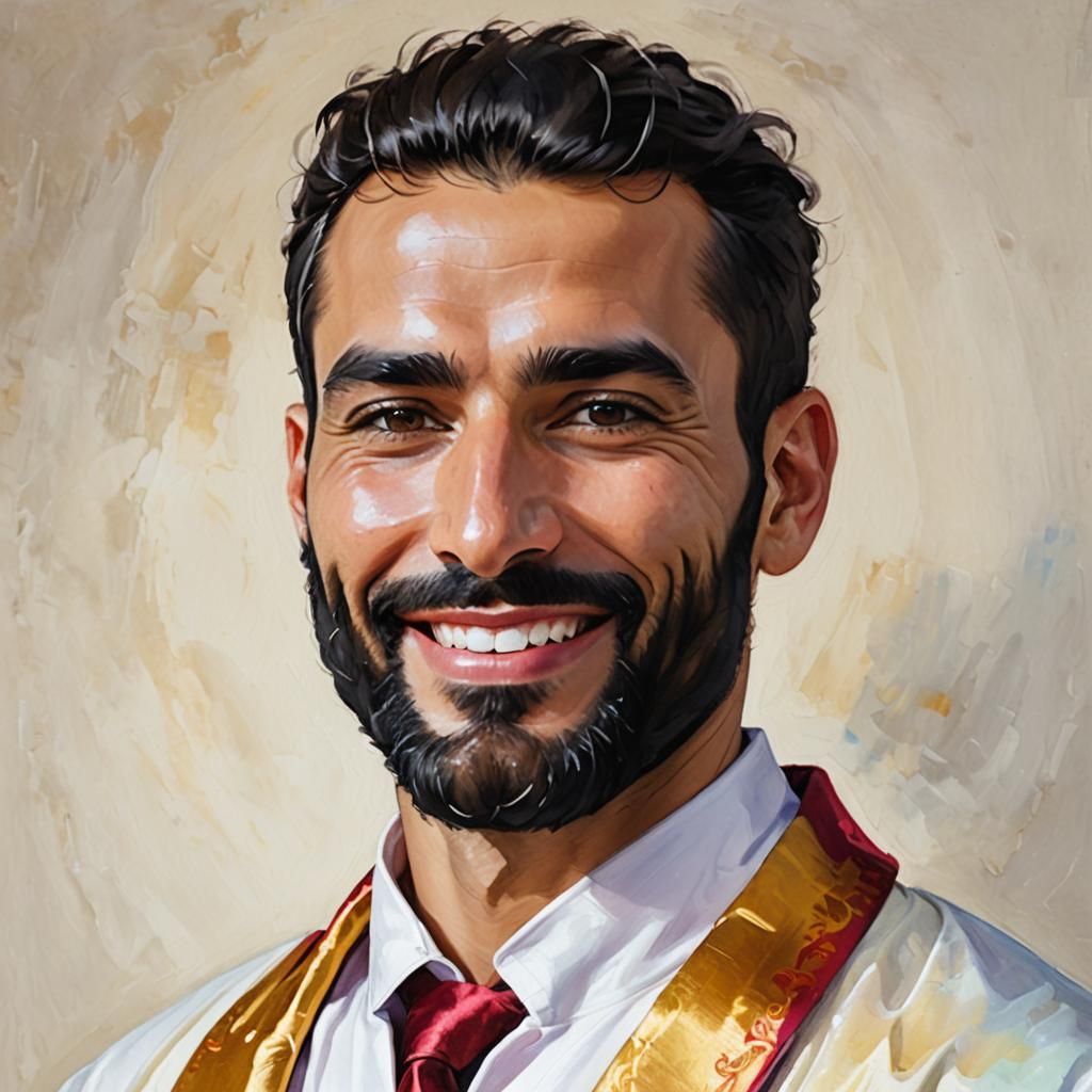 Hirsute Man with Rainbow Robe in Impressionist Style