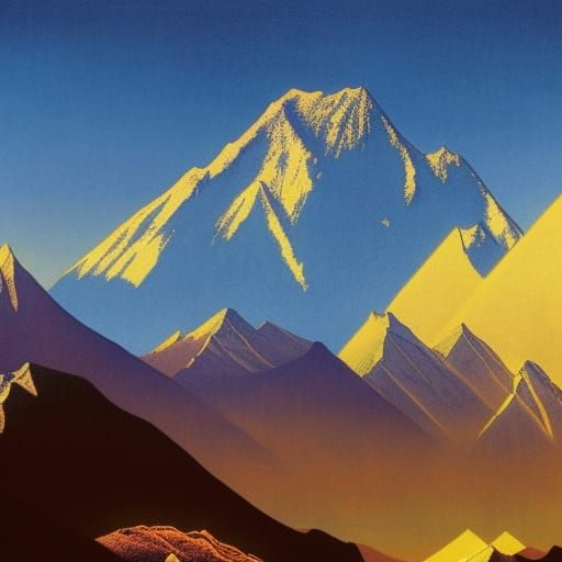 Mount Everest in Parrish Style with Sun and Clouds