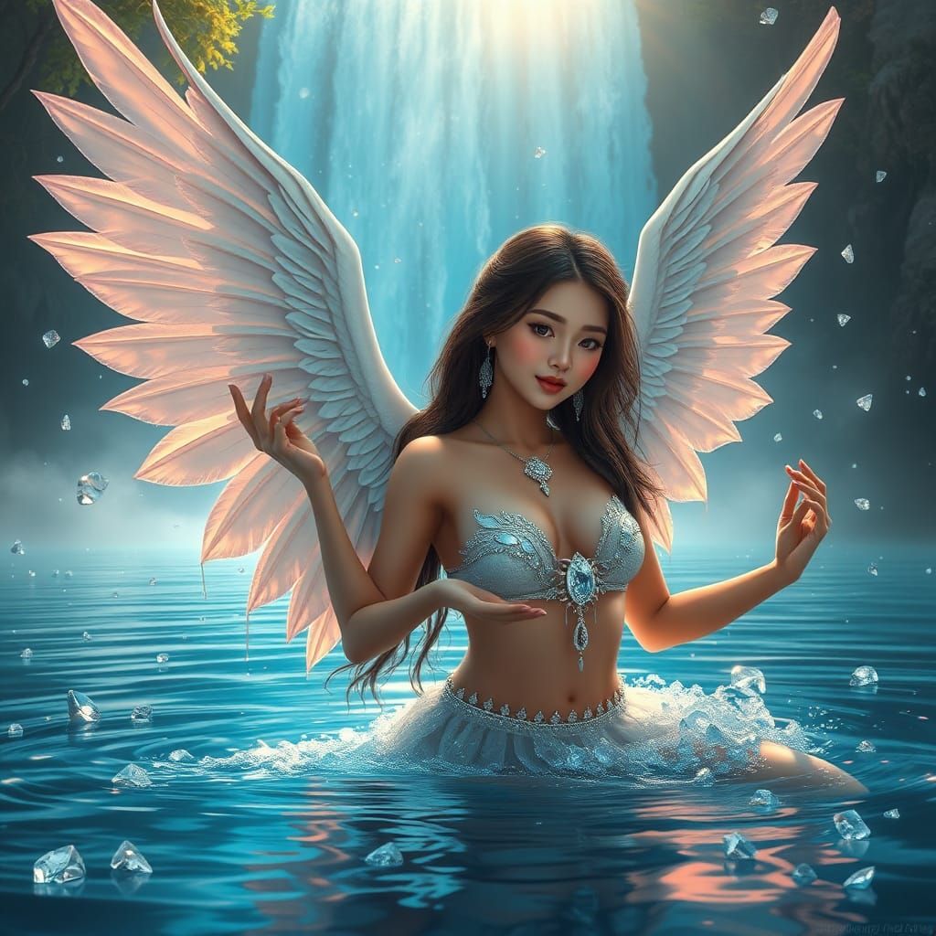 Thai Kinnaree with Angel Wings in Diamond Rain
