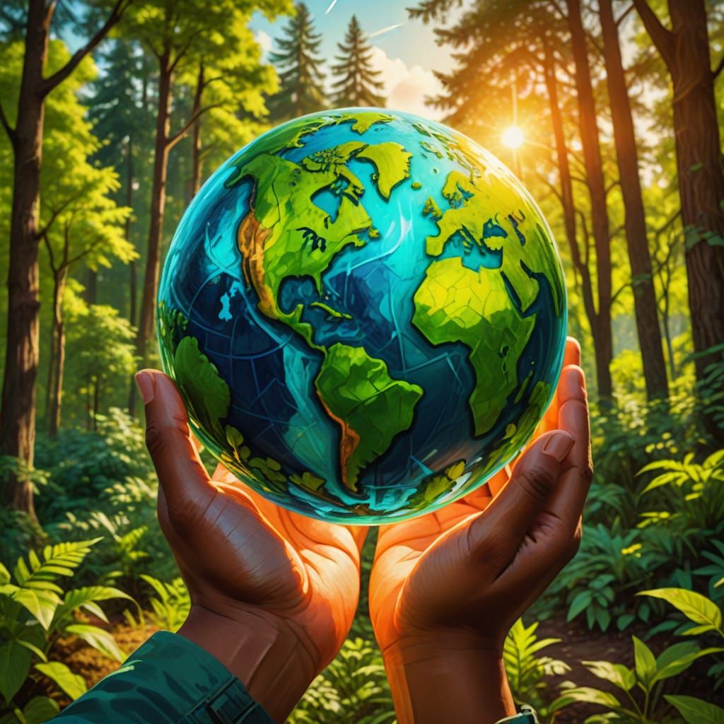 Environmentalism Concept Art: Lush Globe in Sunlight