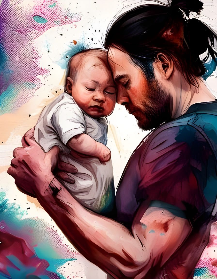 Father and Son Portrait in Ukiyo-e Style