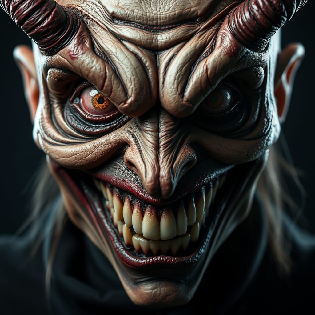 Terrifying Demon Visage in Photorealistic Horror Style
