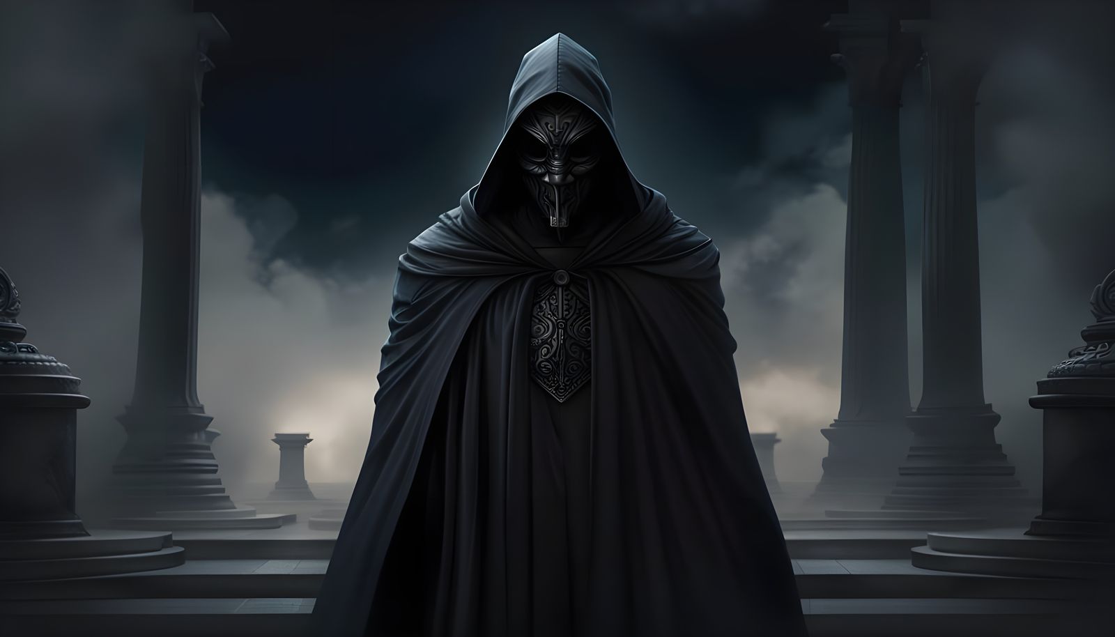 Timelord in Dark Robes, Rotted Skin, and Greek Column Backgr...