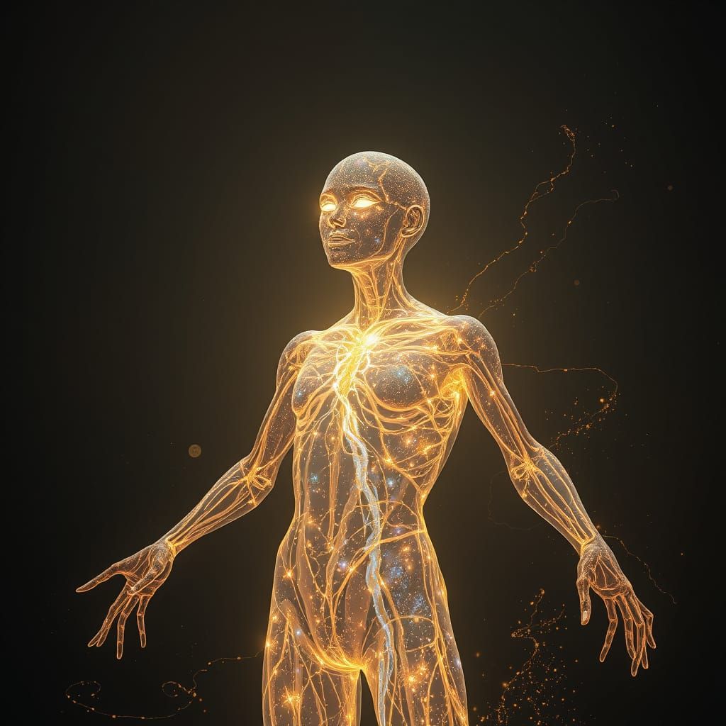 Humanoid Figure of Starlight Veins Emerges from Void