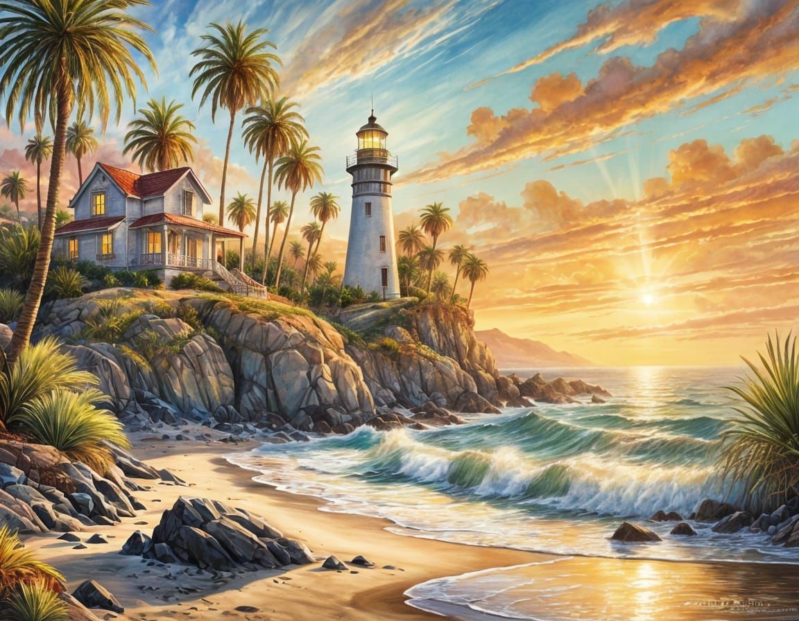 Dreamy California Lighthouse at Golden Hour