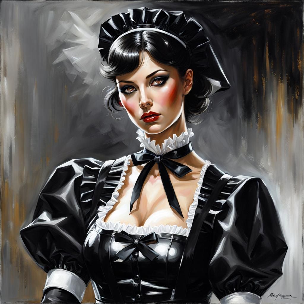 Beautiful French Maid in Gothic Oil Painting