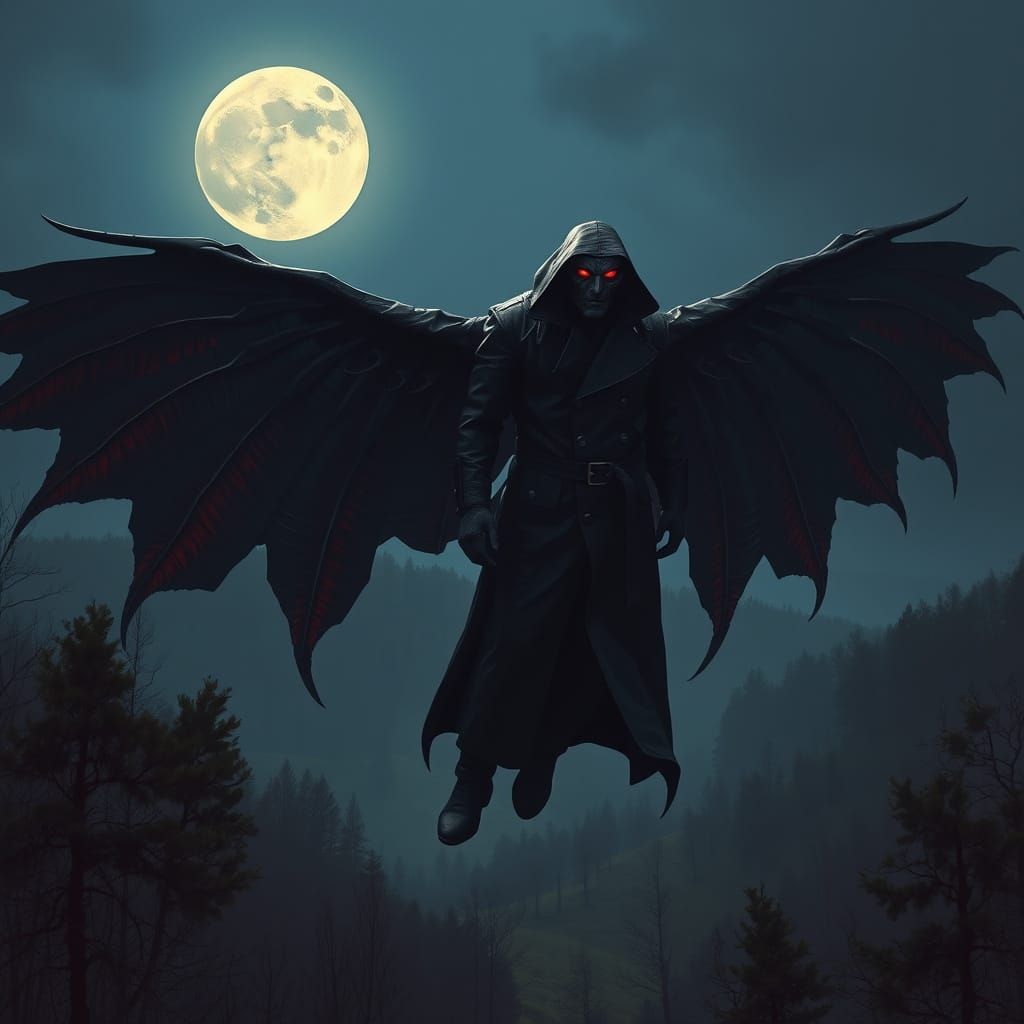 Dark Winged Figure over West Virginia Forest