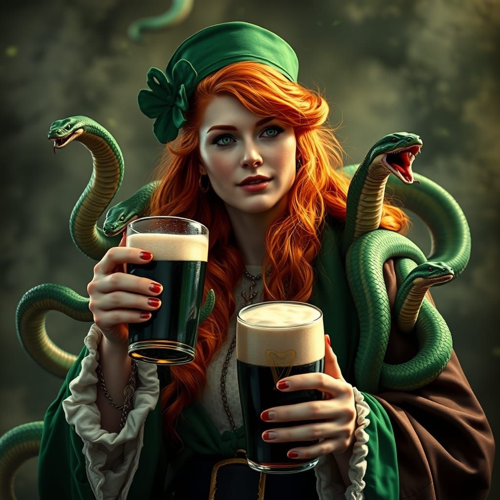 St Patrick Leads Snakes Out of Ireland in Vibrant Irish Styl...