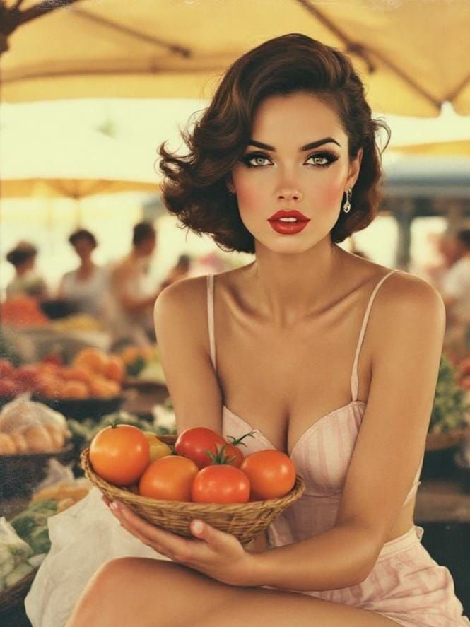 Italian Pin-Up Housewife Shopping, Polaroid Emulsion Transfe...