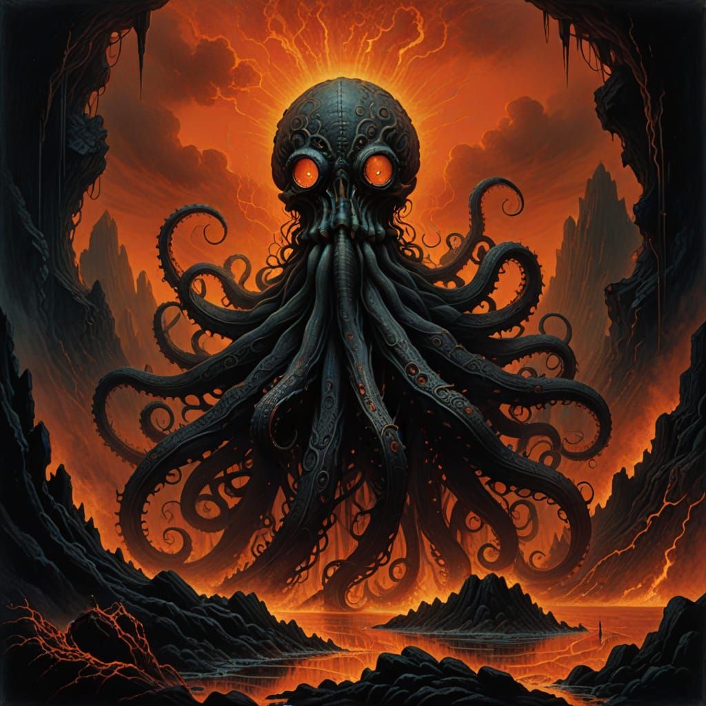 Surreal Biomechanical Kraken Rises from Volcanic Caldera in ...