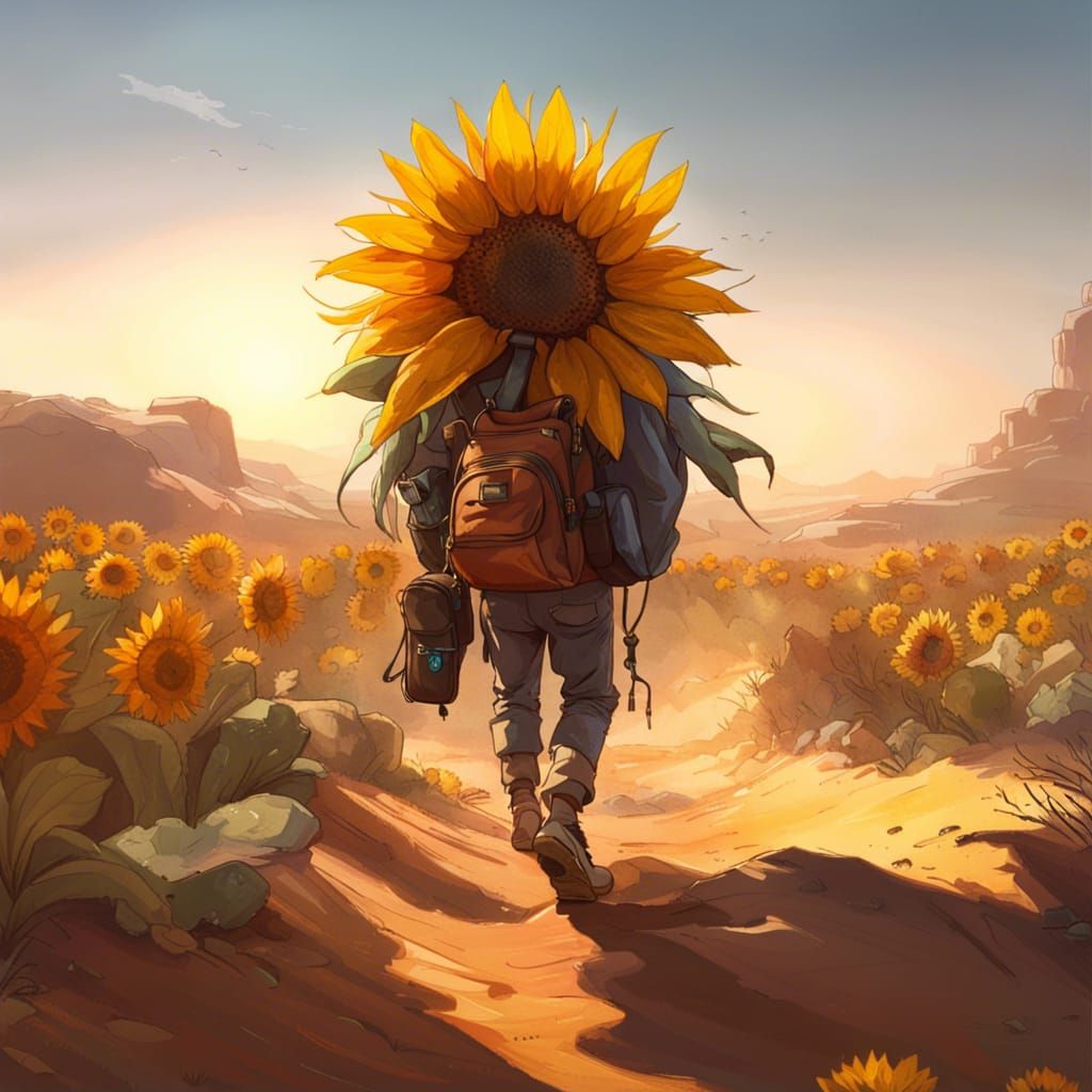 Wandering Florist in Desert, Hyperdetailed Concept Art