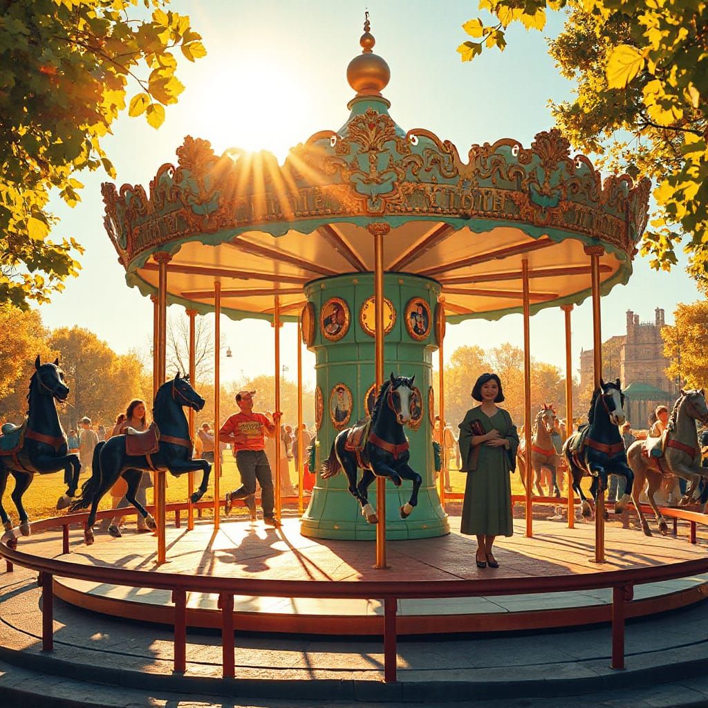 Joyful Carousel in Golden Light