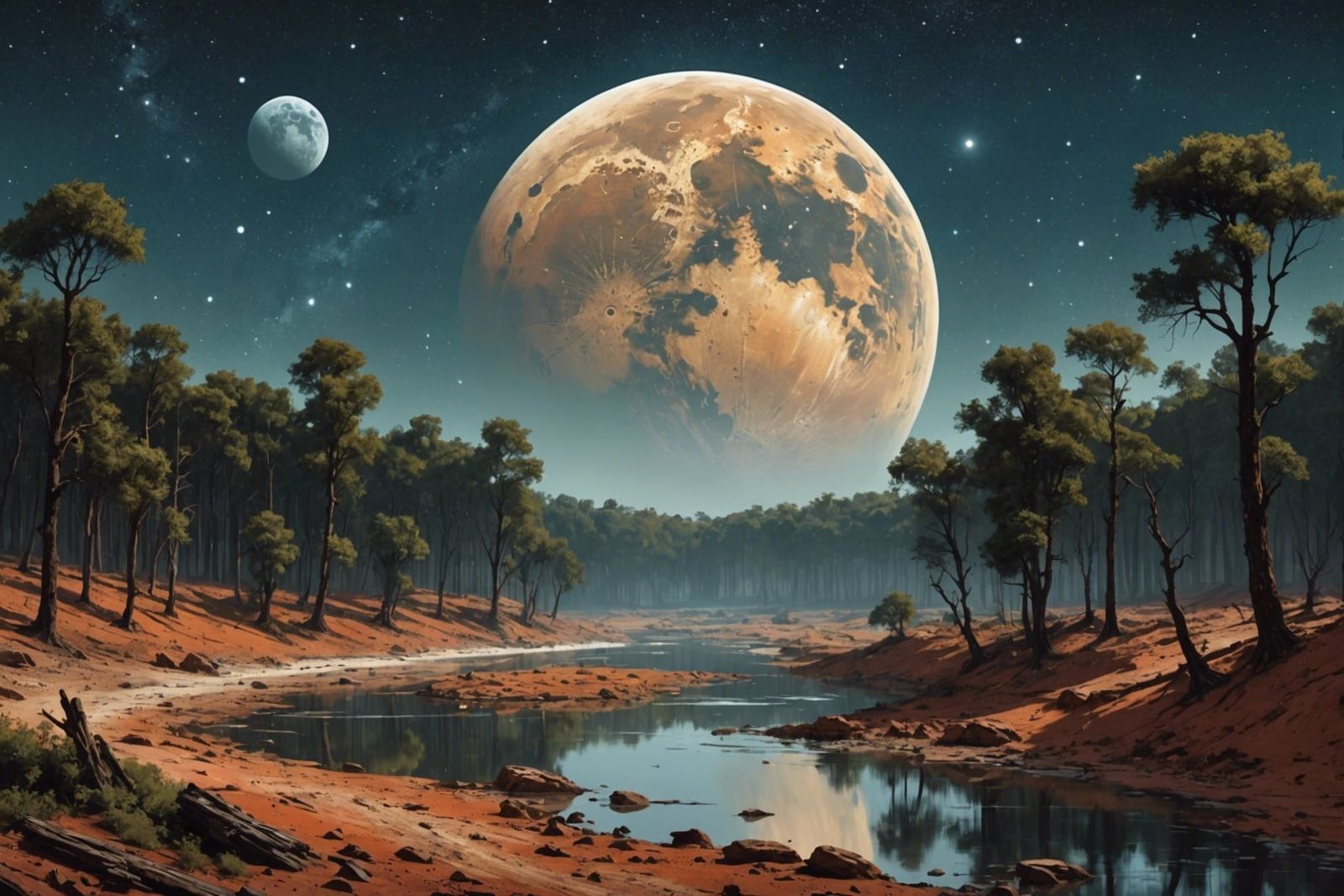 Terraformed Mars Landscape with Forests and Rivers