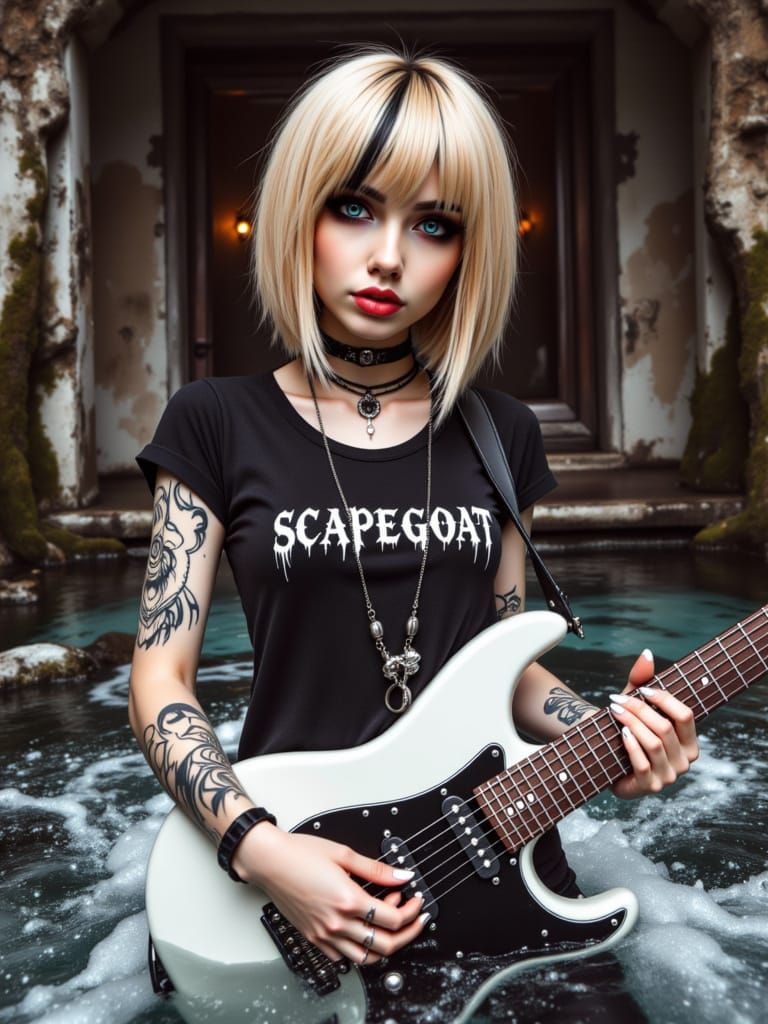 Emo Girl Screaming into Mic with Scapegoat Shirt