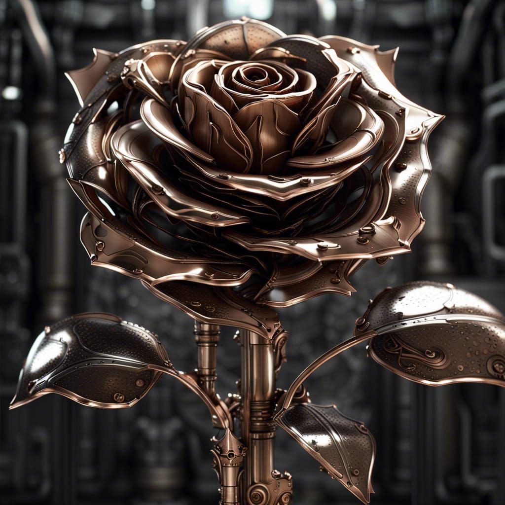 Steampunk Metal Rose in HR Giger Style