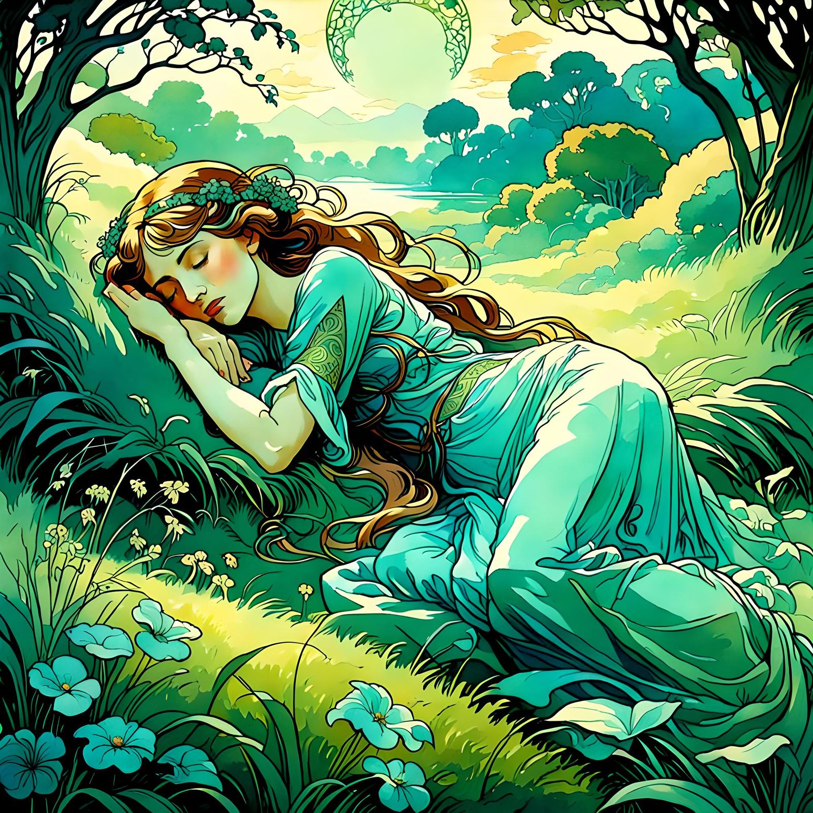 Eve sleeping in paradise