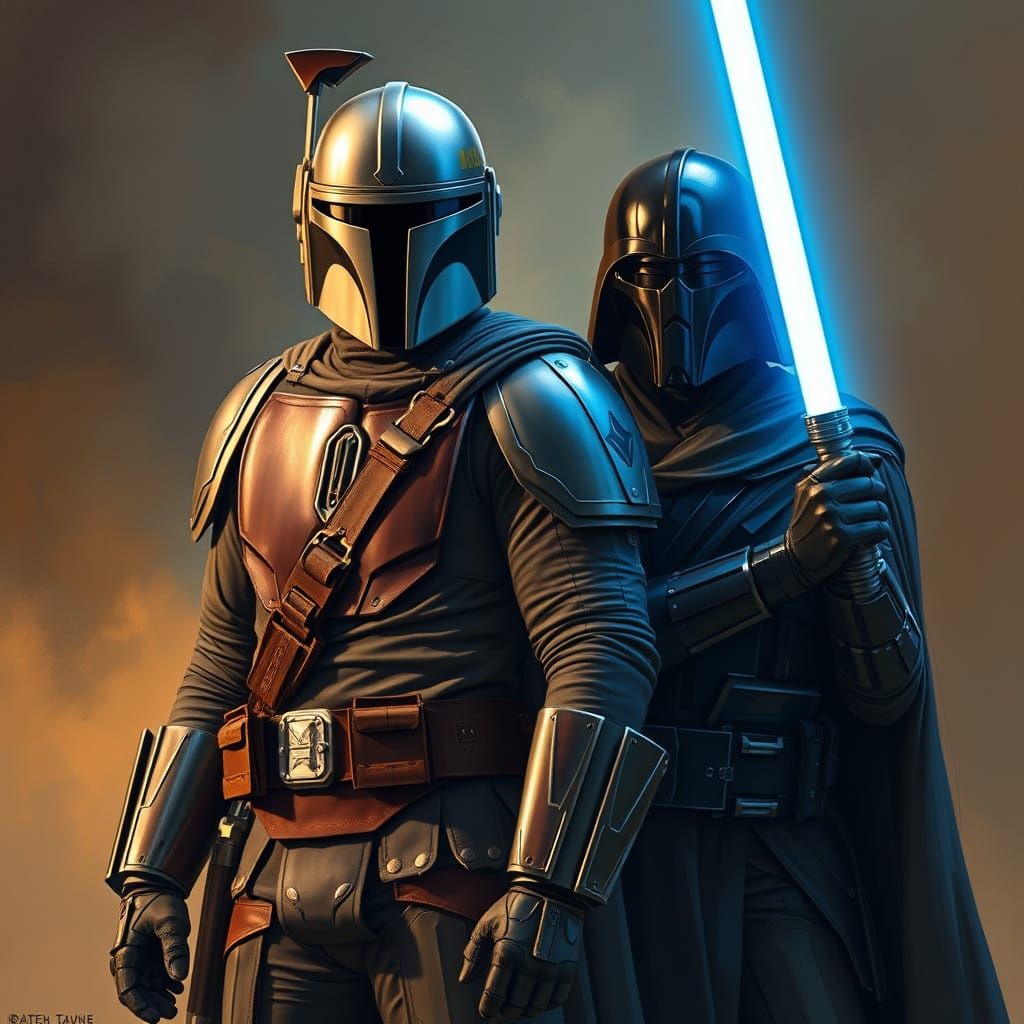 Mandalorian in Black Armor with Jedi Legend