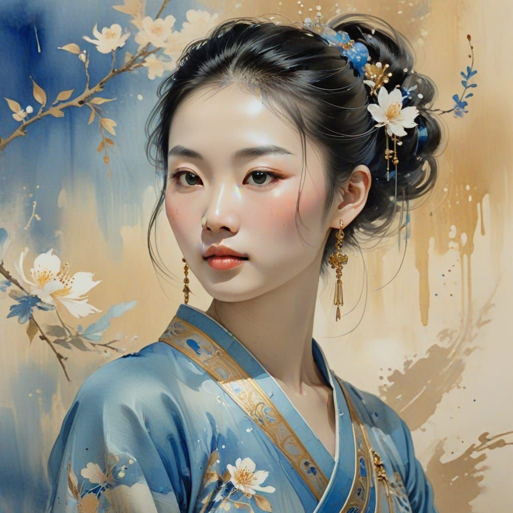 Enchantress in Soft Watercolour Chinese Painting Style