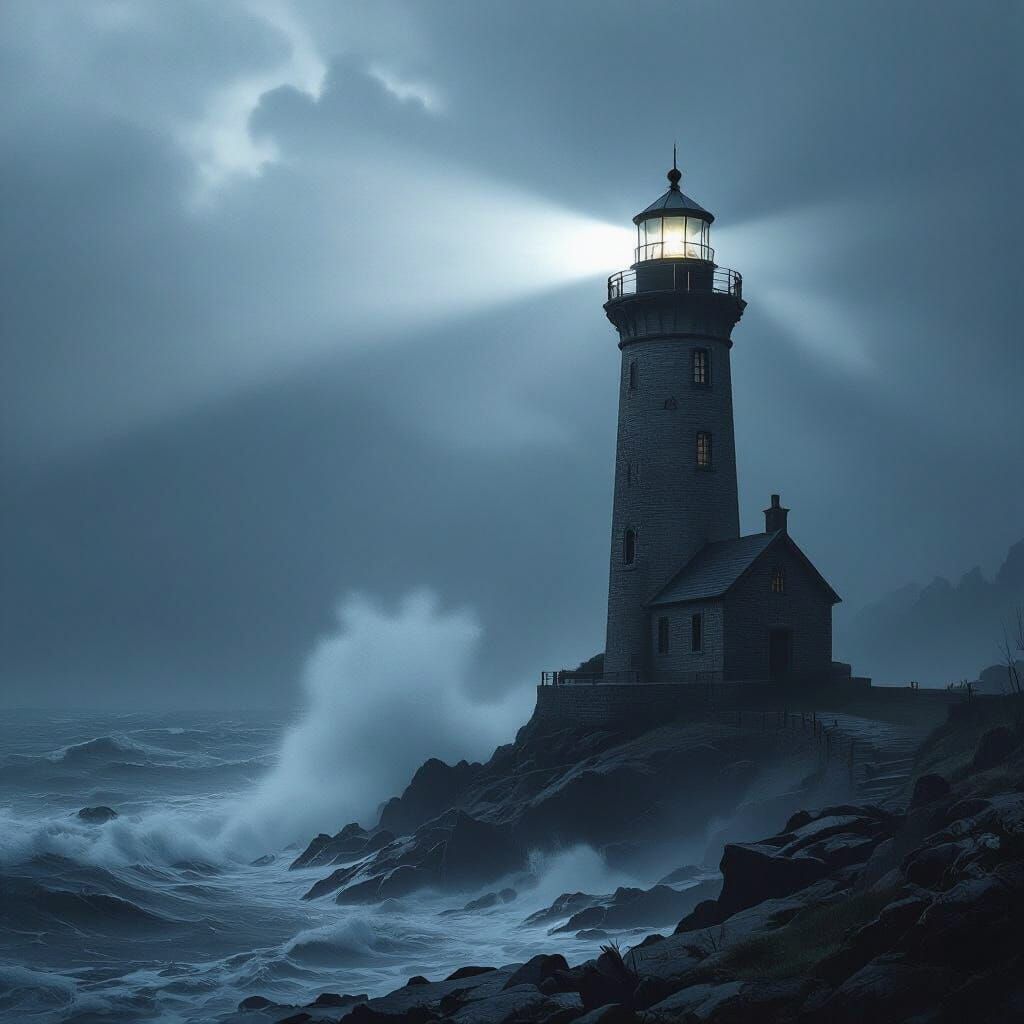 Ancient Lighthouse Against Stormy Sea Digital Painting