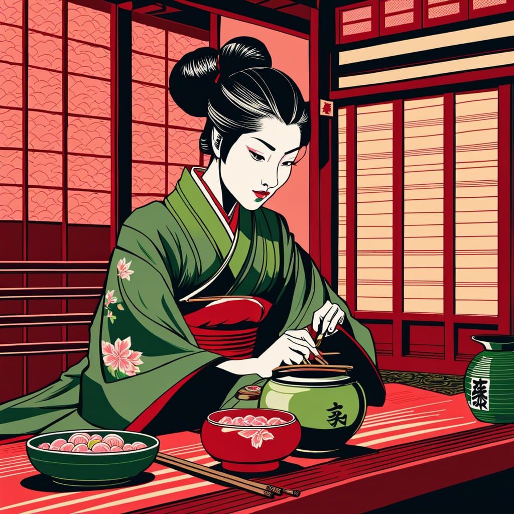 Ninja Ramen: Ukiyo-e Japanese Woodblock Print