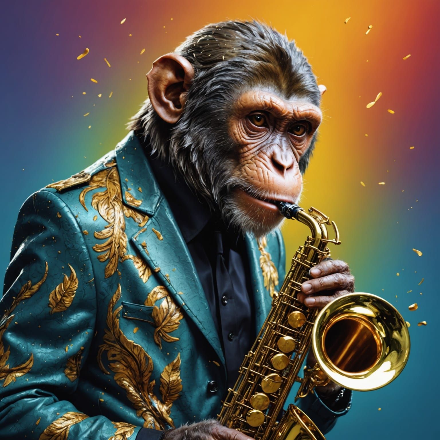 Hyperrealistic Monkey Saxophonist in Colorful Detail