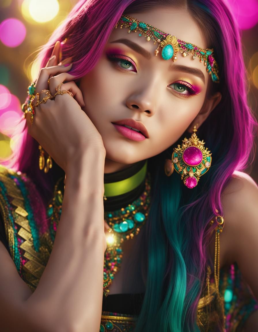 Vibrant Portrait of a Woman in Art Nouveau Style