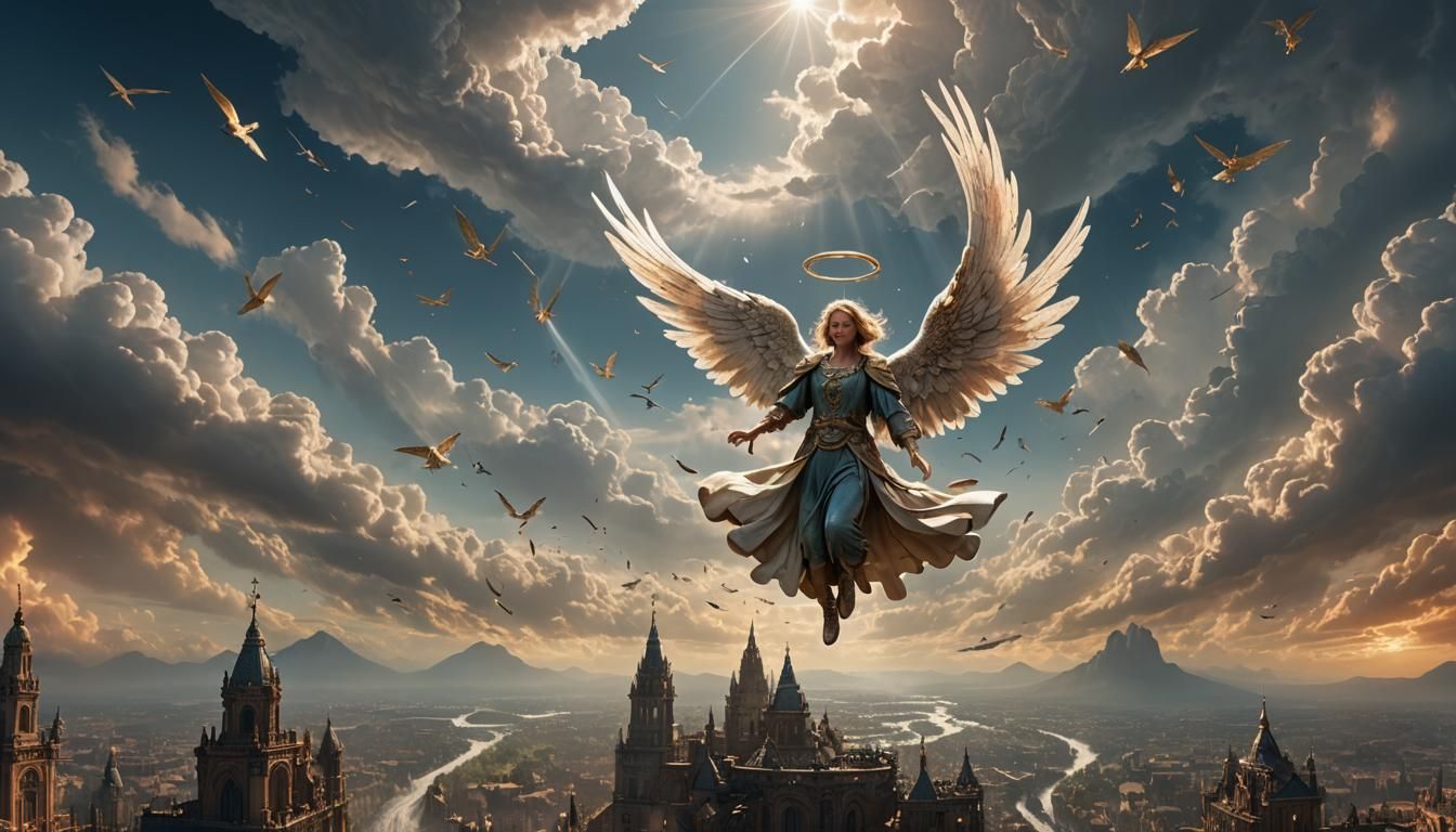 Epic Angel in Flight: Digital Matte Painting