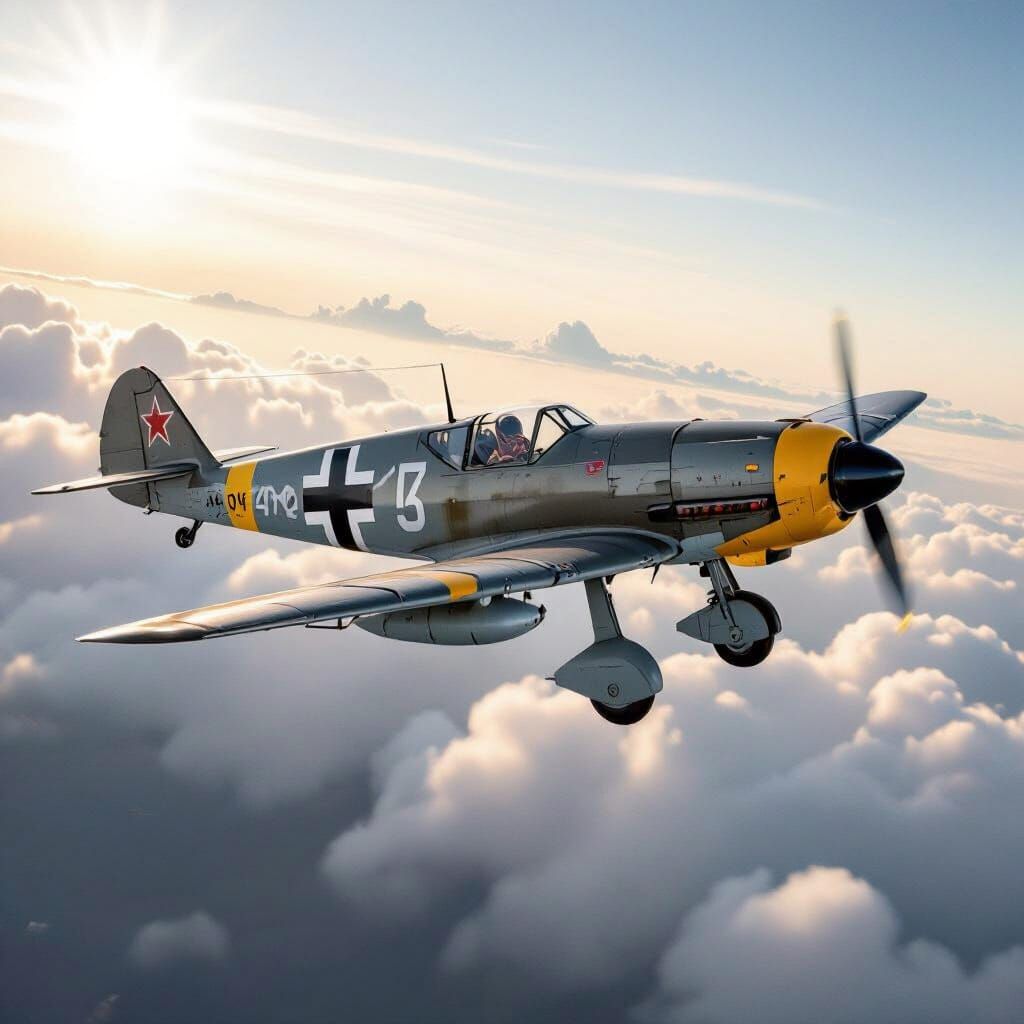Spitfire Chases Messerschmitt in Dramatic Sunset Sky