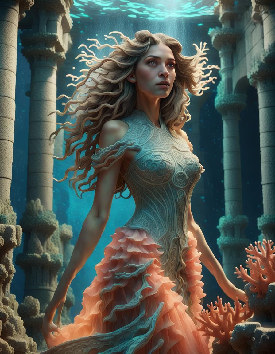 Underwater Coral Castle: Luminous Dress Portrait