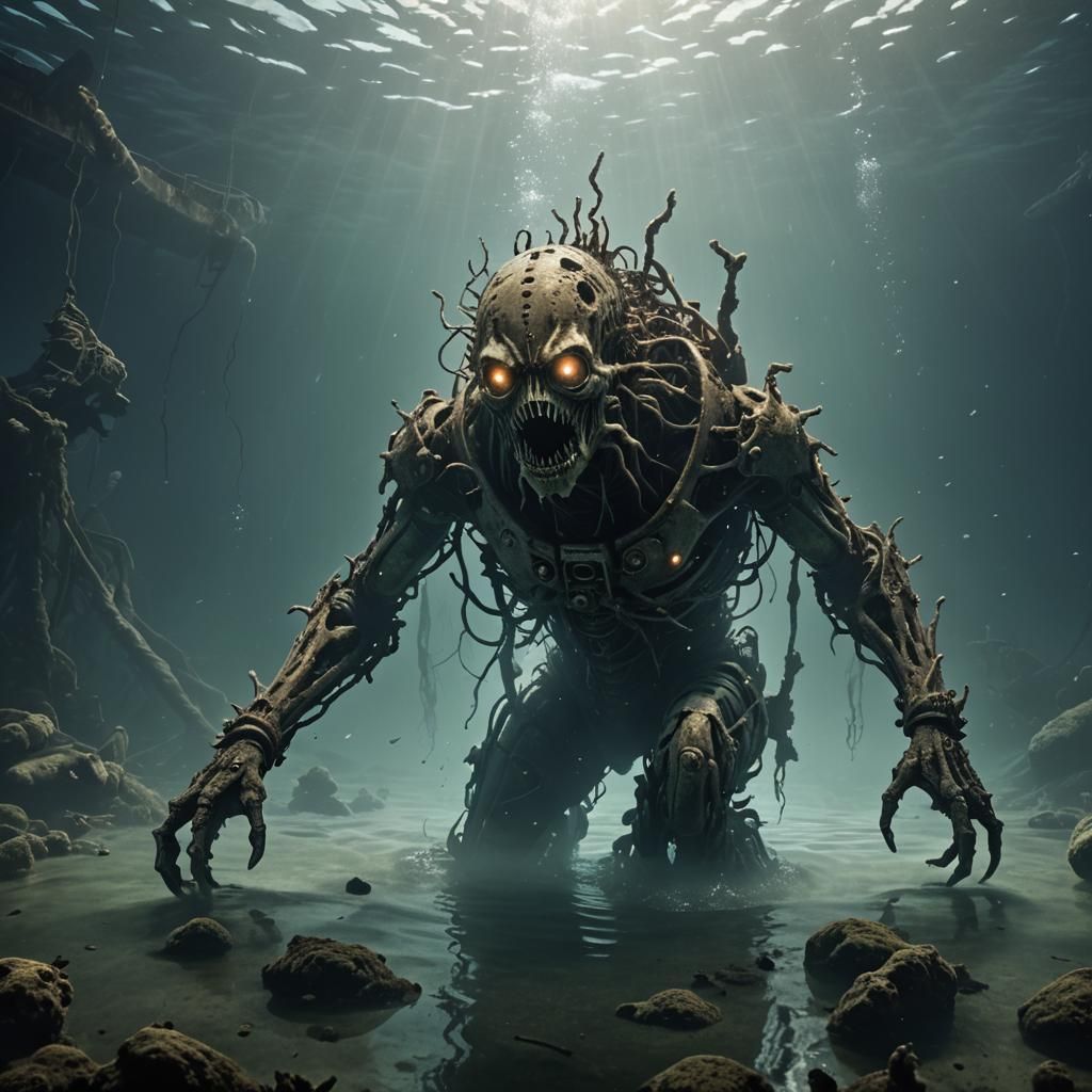 Eerie Underwater Creature Emerges from Shipwreck