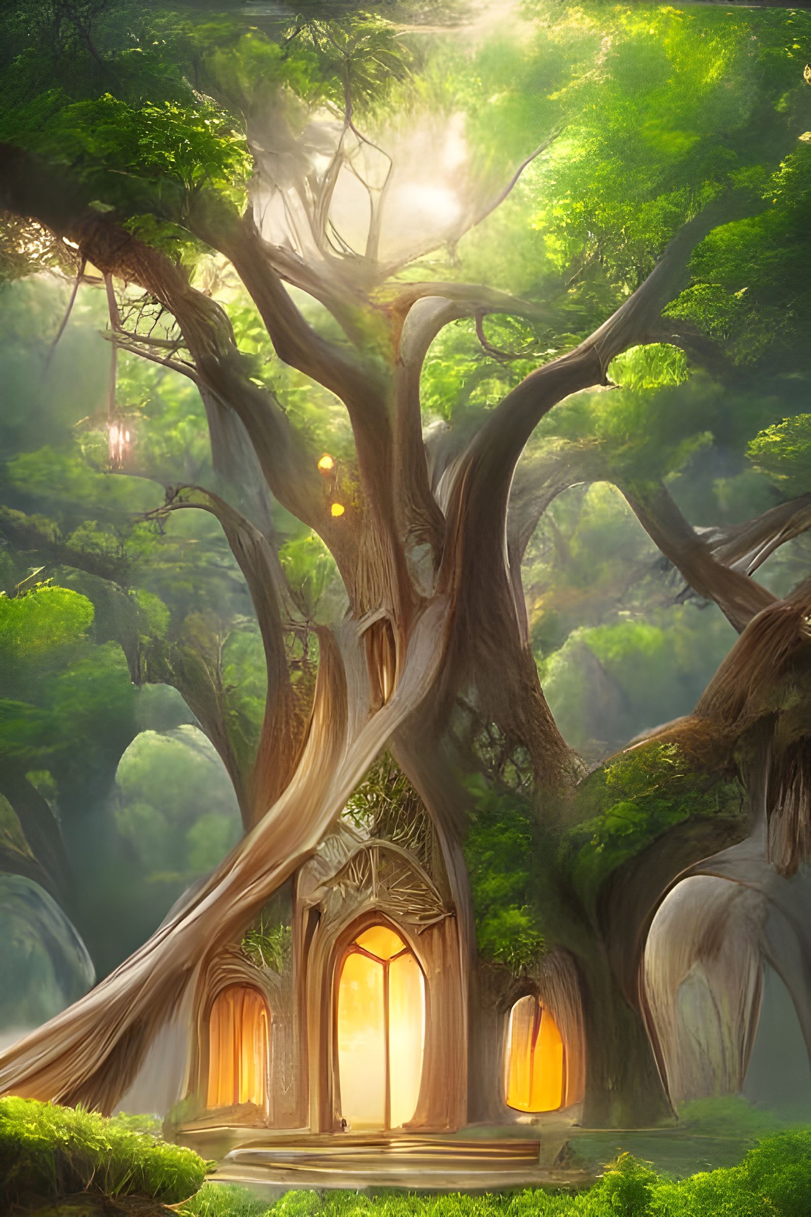 Elegant Fantasy Treehouse Palace in Elven Architecture