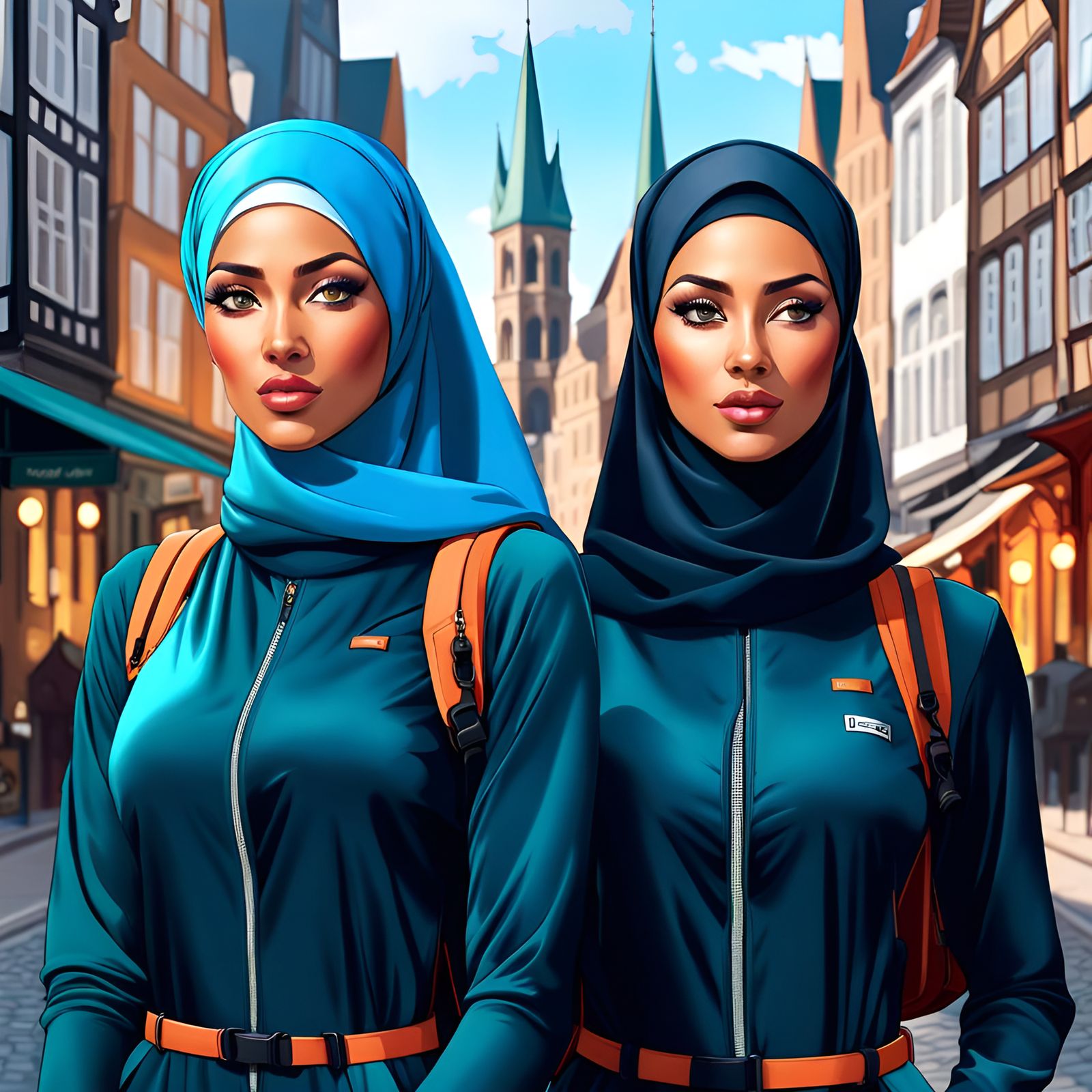 Hijabi Women Hiking in a Beautiful City