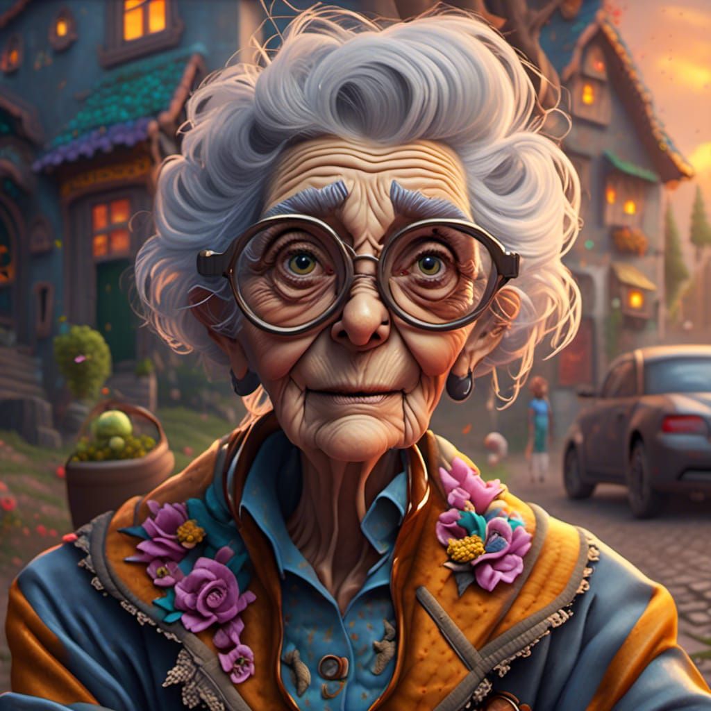 Fantasy Art Portrait: Crazy Granny on Motorcycle