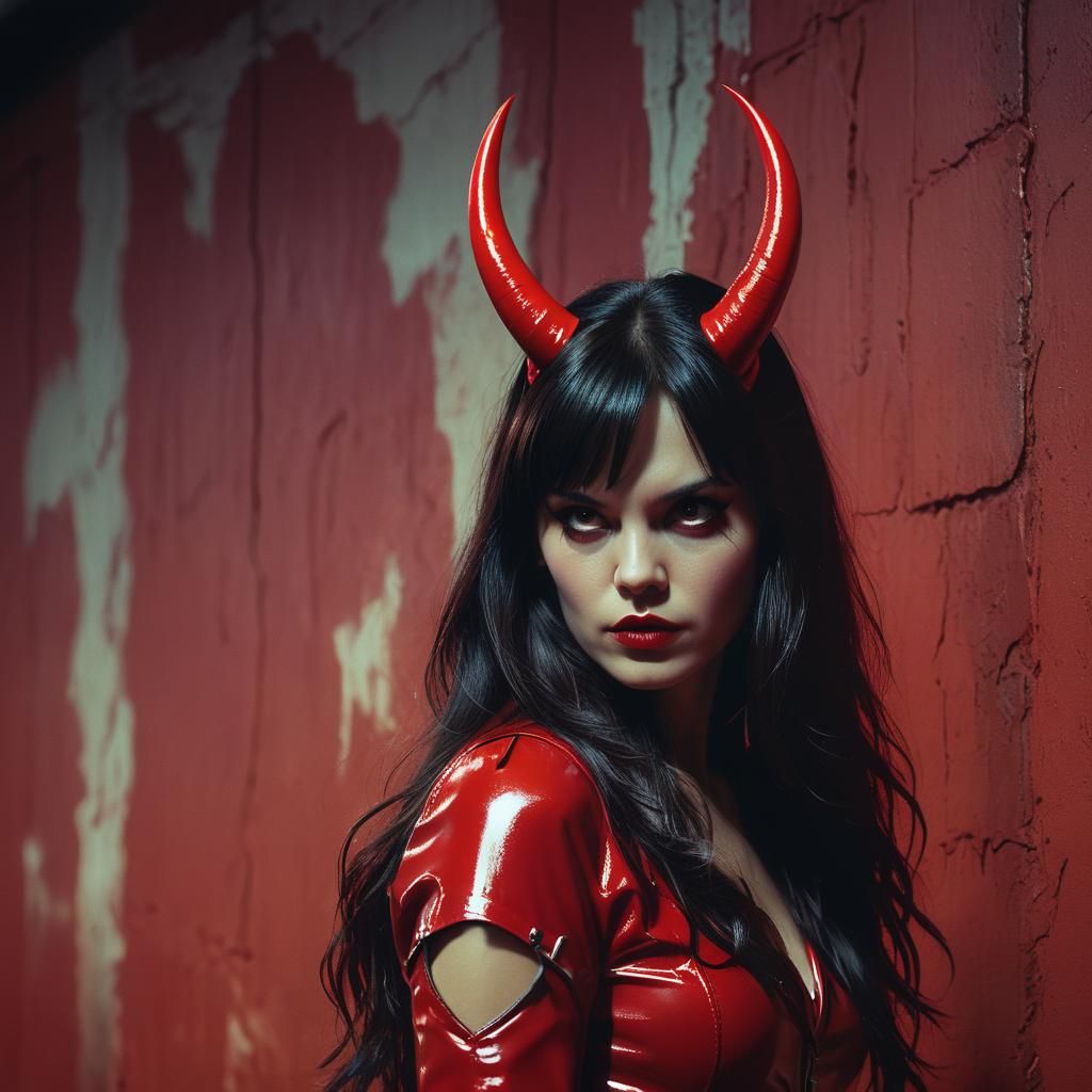 Red Latex Devil: Cinematic Dark Fantasy Portrait