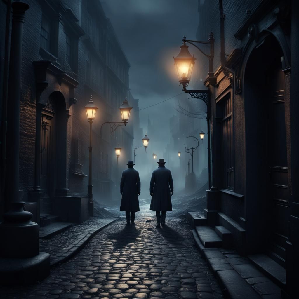 Investigators on Foggy Street: Dramatic Digital Painting