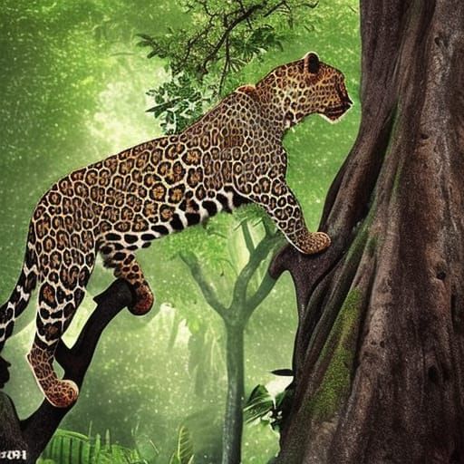 Leopard Climbing Tree: Digital Matte Painting