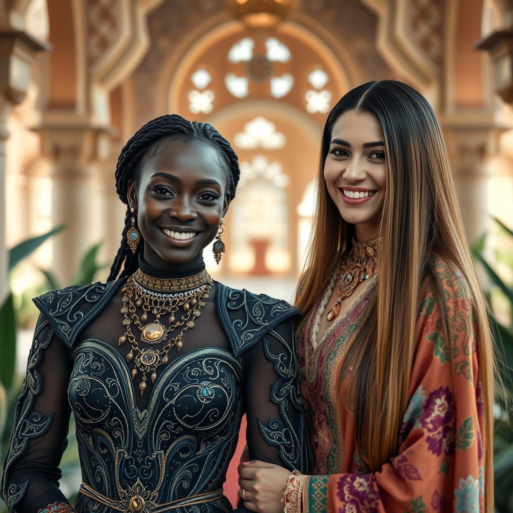 Futuristic Arabian Nights: Smiling Women in an Islamic Garde...