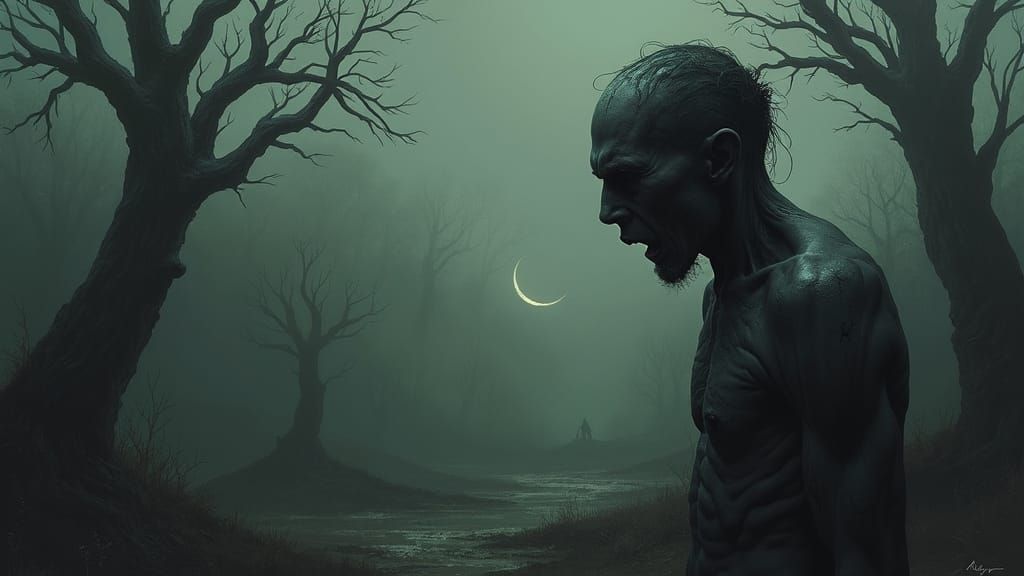 Gothic Figure in Desolate Landscape