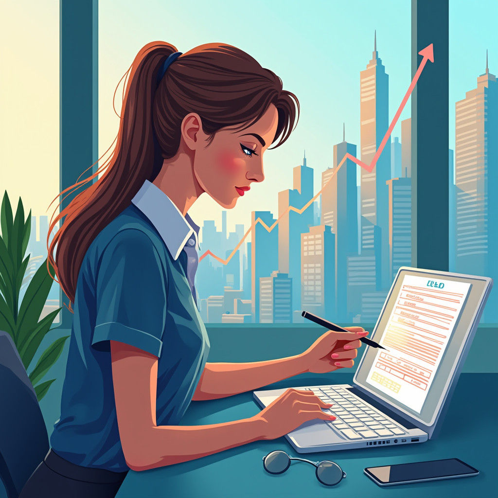 Businesswoman Collecting Customer Data in Futuristic Office